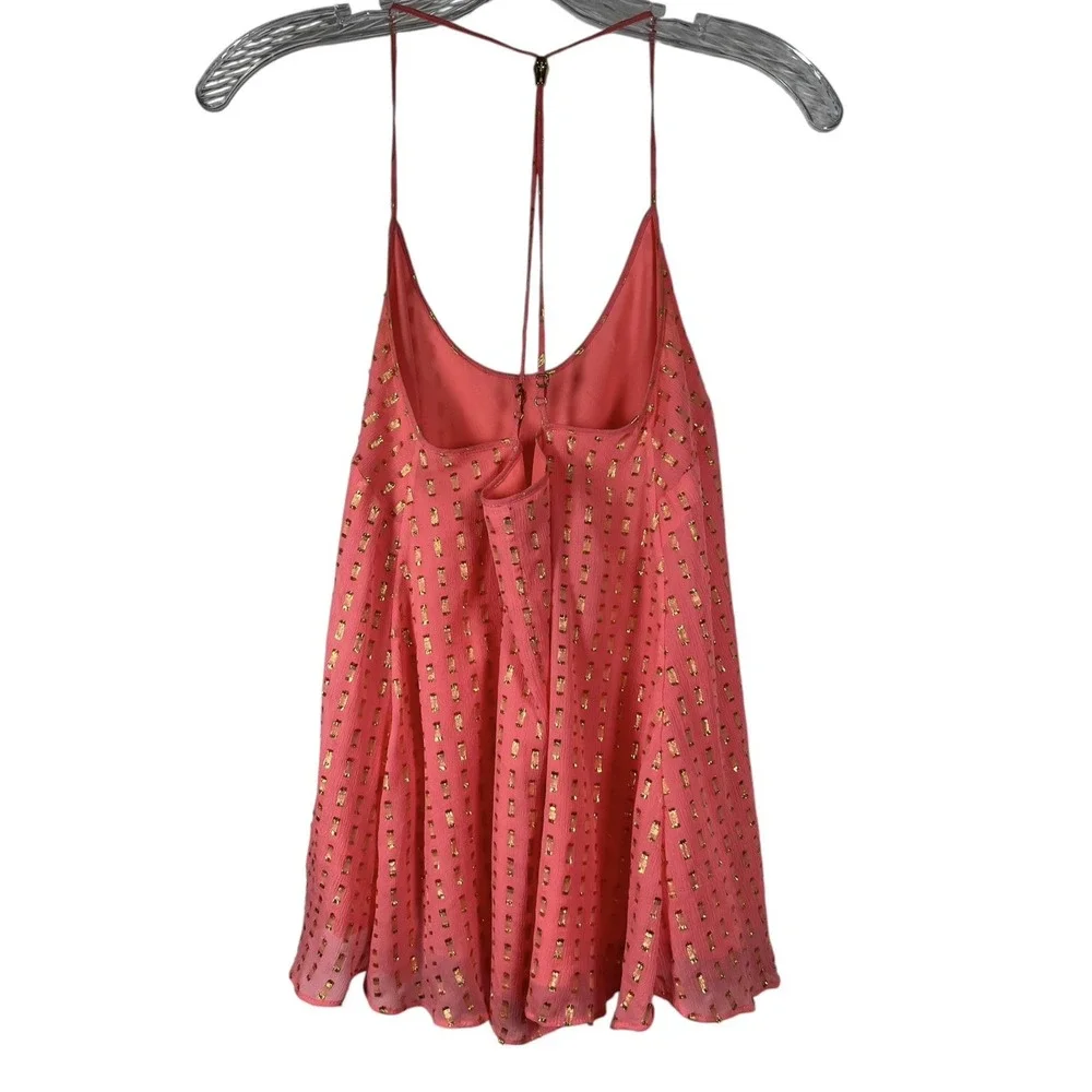 Lilly Pulitzer Sz XS Top Silk Pucker Pink Coral MetallicGold Maisy Camisole Tank